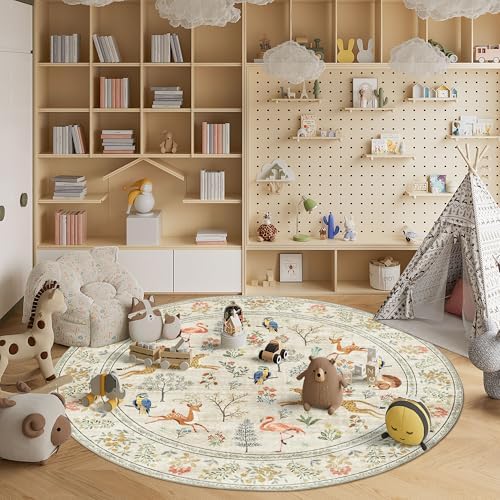 DUKINO 6ft Round Rug for Bedroom, Washable Soft Non Slip Circle Rug, Beige - Image 4