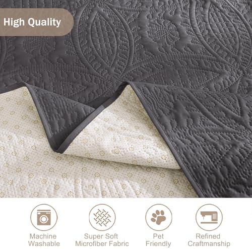 Quilted Recliner Chair Covers,Water-Repellent Recliner Slipcovers, Lazy Boy Recliner Cover Snug Fit, Pet Friendly Recliner Cover for Dogs Cats, Washable Couch Protector (Recliner 22", Gray) - Image 5