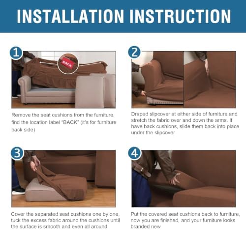 H.VERSAILTEX 3 Piece Stretch Sofa Covers for 2 Cushion Sofa Couch Covers for Living Room Sofa Slipcovers (Base Cover Plus 2 Seat Cushion Covers) Thicker Jacquard Fabric(Large Sofa, Caramel) - Image 6