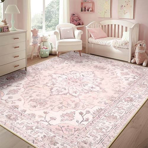 RELEANY Washable Area Rug, 5'x7', Pink by RELEANY