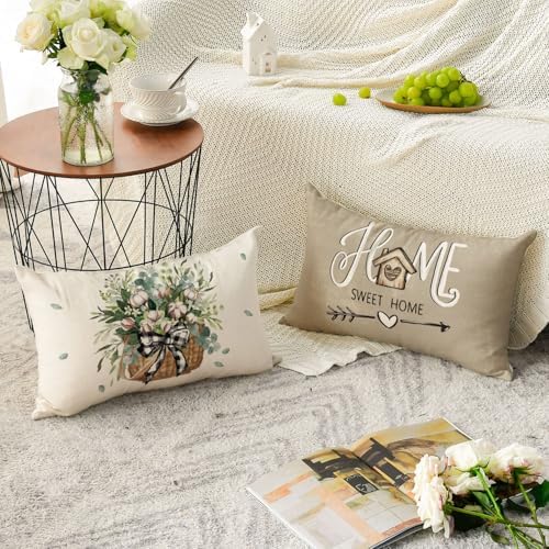 AVOIN Colorlife Bless Our Home Farmhouse Eucalyptus Leaves Throw Pillow Covers, 12 x 20 Inch Truck Sweet Home Cushion Case Decorations Set of 4 - Image 4