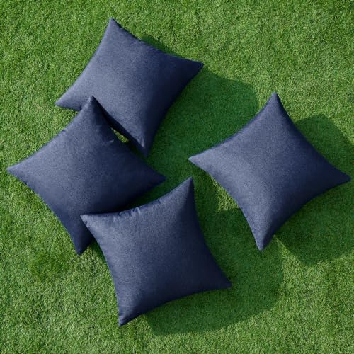 MIULEE Pack of 4 Decorative Outdoor Throw Pillow Covers Linen Waterproof Pillow Covers Summer Farmhouse Cushion Cases for Patio Garden Tent Balcony Couch Sofa 16x16 Inch Navy - Image 4