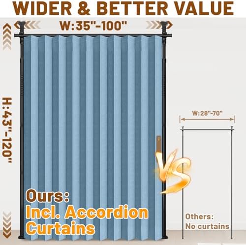 AJAZZ Room Divider Curtain (Blue, W100 x L84 in, 1 Panel)+ Tension Curtain Rod No Drilling (H) 43-120×(W) 35-100 in, for Privacy/Soundproof Curtains, Heavy Duty Wall Separator - Image 2