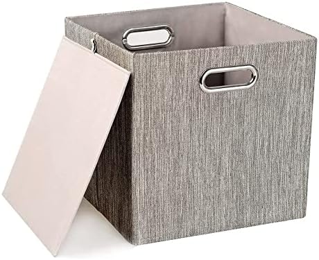 Posprica 3X Thicker Fabric Storage Cubes 13 inch Collapsible Storage Bins for Organization, Cubby Storage Baskets for Organizing Shelf Cabinet Bookcase Boxes, Set of 4, Coffee - Image 2