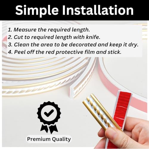 Peel and Stick Molding Trim Self Adhesive Flexible Wall Trim Crown Molding 3D Strip for Tile Wood Wall Panels Picture Mirror Frame Border Edge Corner Ceiling Wallpaper Decor (White Gold, 200in) - Image 5