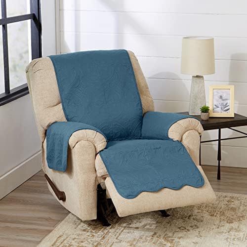 Great Bay Home Reversible Recliner Cover - Washable Slipcover Furniture Protector with Elastic Straps - Perfect for Kids & Pets - Quilted & Stitched Detail (Smoke Blue/Ivory) by GreatBayHome