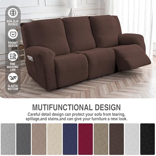 Gennia Waterproof Recliner Sofa Cover,3 Seat Couch Cover,Chocolate - Image 5