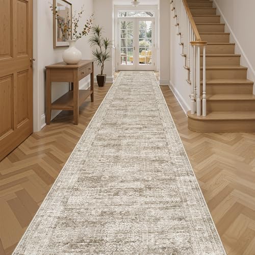Soalmost Washable 3x14 Hallway Runner Rug Non-Slip Kitchen Entry Rugs Brown by Soalmost
