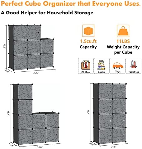 C&AHOME 8-Cube Storage Organizer with Door Cube Shelf Closet Cabinet Black - Image 6