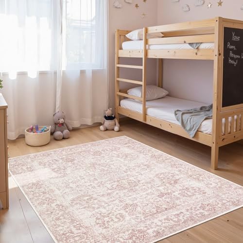 Rugxara 4x6 Vintage Boho Washable Rug for Bedroom(Pink) - Image 3
