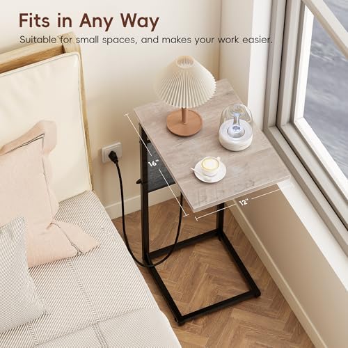 VAGUSICC C Shaped End Table with Charging Station, Adjustable Height Side Table for Couch Recliner, Small Sofa Table with Storage Bag, Slide Under Sofa TV Tray Arm Table for Living Room, Bedroom, Gray - Image 4