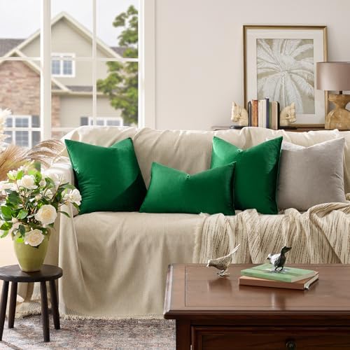 GIGIZAZA Green Velvet Pillow Covers 20x20 Decorative Pillows Pack of 2 - Image 3