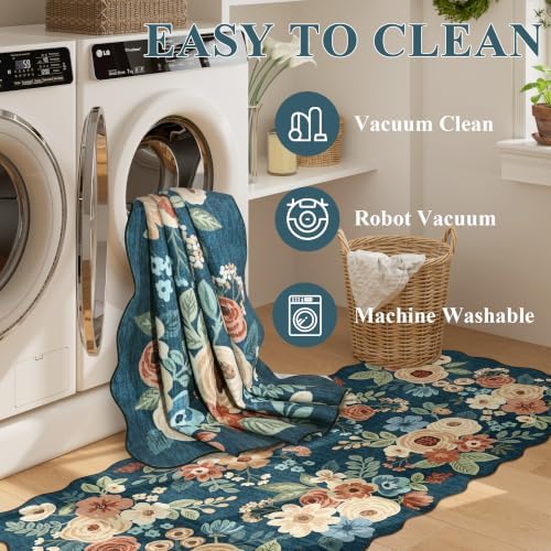 DUKINO 5x7 Area Rugs for Bedroom Floral Washable Rug Non Slip Prussian Blue - Image 6
