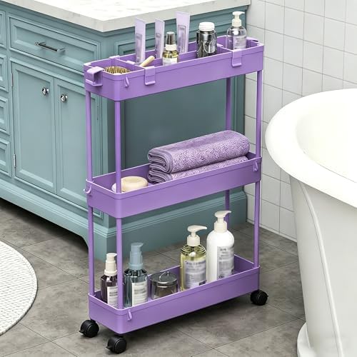 SPACELEAD 2-piece Set Slim Storage Cart 3 Tier,Bathroom Organizer Rolling Utility,Mobile Shelving Unit Slide Out for Office, Kitchen, Laundry Room & Narrow Places - Image 4