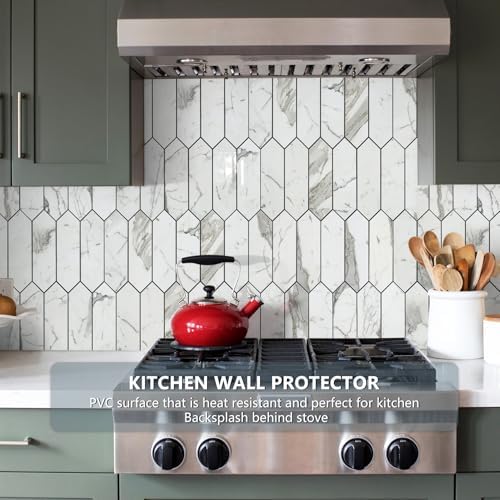 Vamos Tile Glossy Carrara White Backsplash Tile Peel and Stick, 12.8 x 12.8 Inch 10 Sheets Long Hexagon PVC Self Adhesive Mosaic Wall Tiles Stick on Backsplash for Kitchen and Bathroom - Image 2