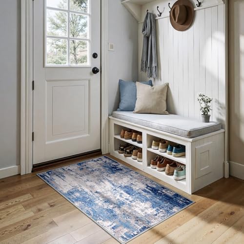 RELEANY Washable 3'x4' Abstract Area Rug for Living Room Blue Gray by RELEANY