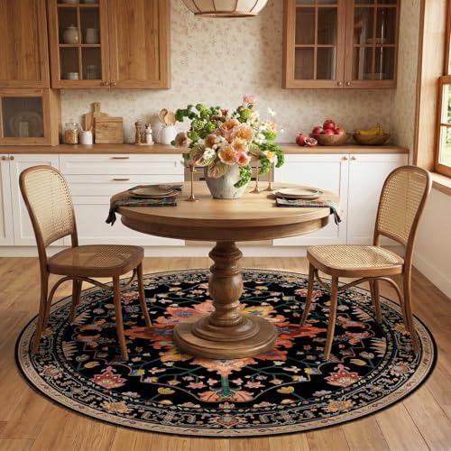 RELEANY Washable Area Rug, Round 6ft, Black/Colorful - Image 3