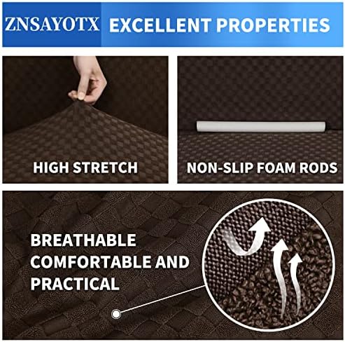 ZNSAYOTX 1 Piece Jacquard Couch Covers for 2 Cushion Couch High Stretch Loveseat Slipcover for Pets Dogs Anti Slip Love Seat Sofa Slipcover Furniture Protector (Loveseat, Dark Coffee) - Image 4