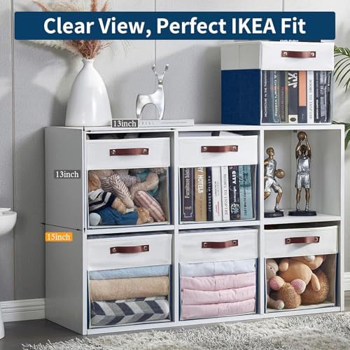 Bagnizer Storage Cubes, 4 Pack Linen Foldable Storage Bins with Clear Window and 2 Handles, 13x15x13 Storage Cube Bins for Shelf Closet, Kallax, Clothes, Books - (Navy Blue / Off-White) - Image 2