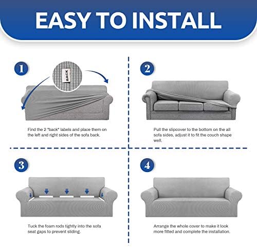 KEKUOU Stretch Oversized Couch Covers for Sofa Slipcover,Silver - Image 6