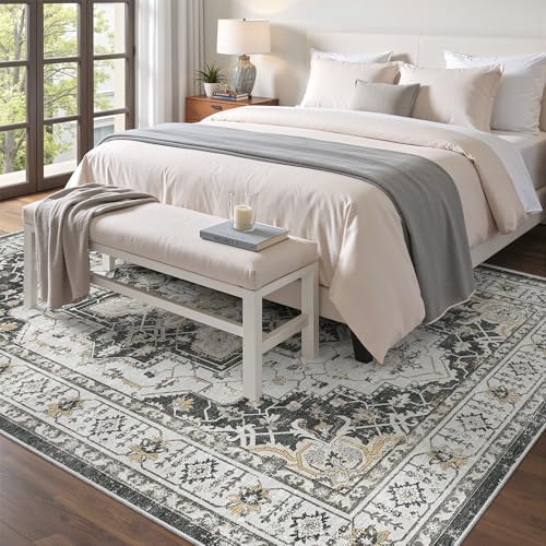 Madane 6x9 Area Rugs for Living Room, Soft Vintage Washable Rug, Black - Image 3