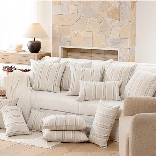 Hckot Striped Throw Pillow Covers 20x20 Set of 2 Lake Blue Pillow Covers - Image 6