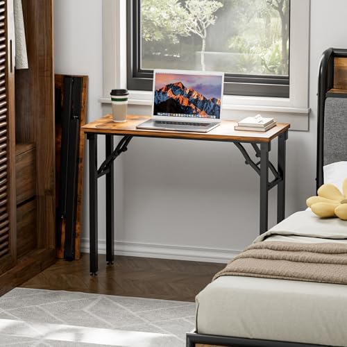 TEMI Small Computer Desk Folding Table - 35.8" Foldable Office Desk, No Assembly, Perfect for Small Spaces in Bedroom, Dorm, or Apartment, Study Table with Compact Design, Brown - Image 2