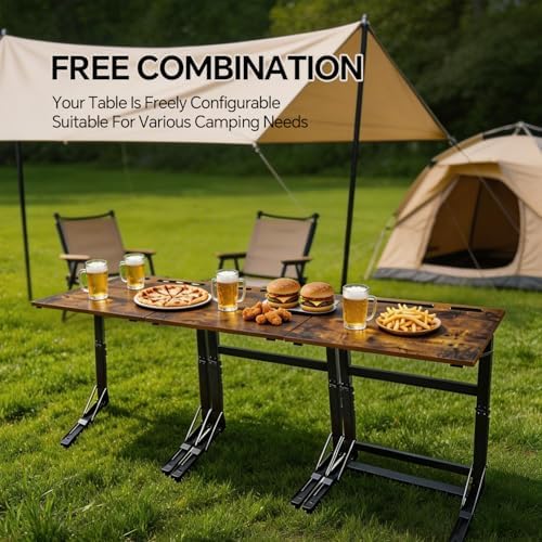 No Assembly Folding TV Tray Table C-Shaped Couch End Table with Cup Holder & Device Slots, Extra Wide Portable Laptop Desk for Eating, Working, Bed, Sofa, Rustic Wood - Image 5