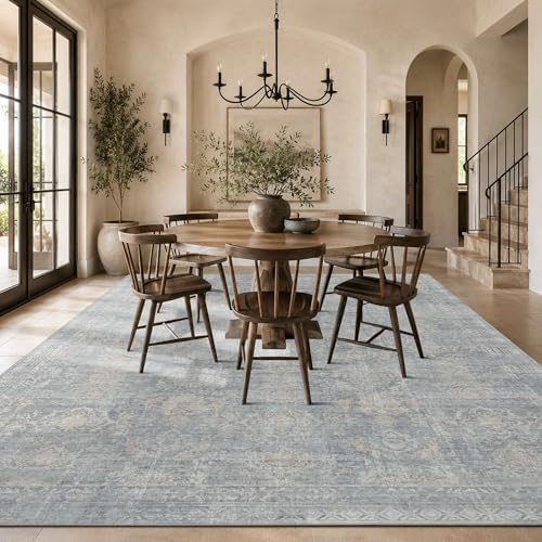 Rugxara 9x12 Area Rugs for Living Room Large Washable Rug, Blue/Beige - Image 3