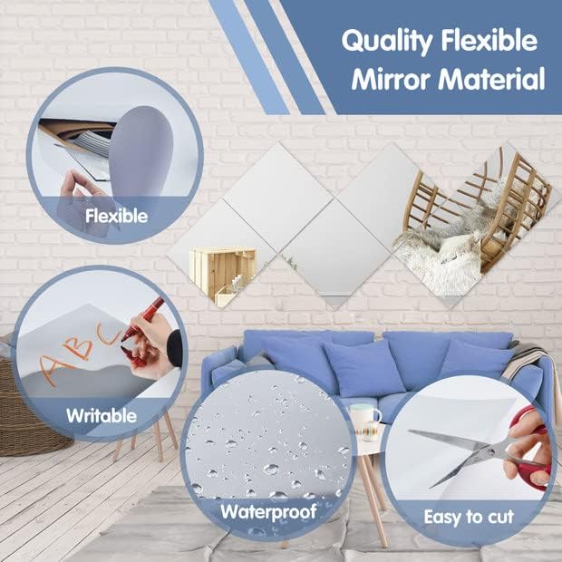 12 Pcs Acrylic Flexible Mirror Sheets, 12 x 12 in Mirrors Tiles Self Adhesive Square Cuttable Wall Stickers Non Glass Acrylic Safety Reflective for DIY Craft Home Wall Decoration - Image 3