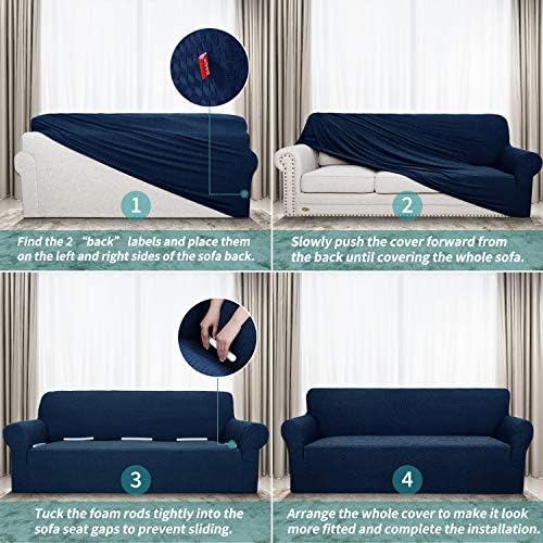 YEMYHOM Couch Cover Latest Jacquard Design High Stretch Sofa Covers for 3 Cushion Couch, Pet Dog Cat Proof Slipcover Non Slip Magic Elastic Furniture Protector (Large, Navy) - Image 6