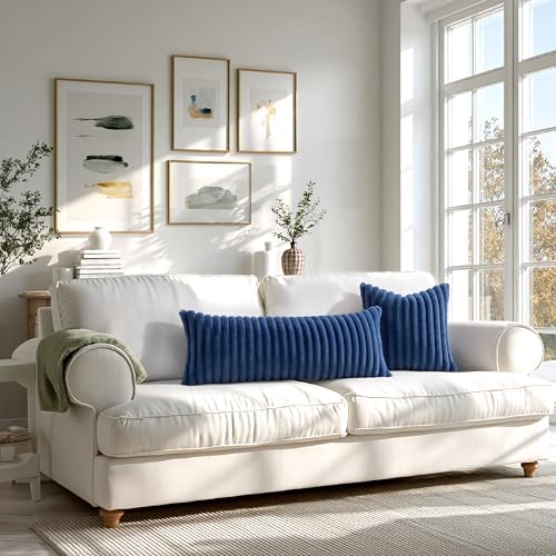 MIULEE Faux Fur Decorative Throw Pillow Covers 16x16 Set of 2 Navy Blue - Image 7