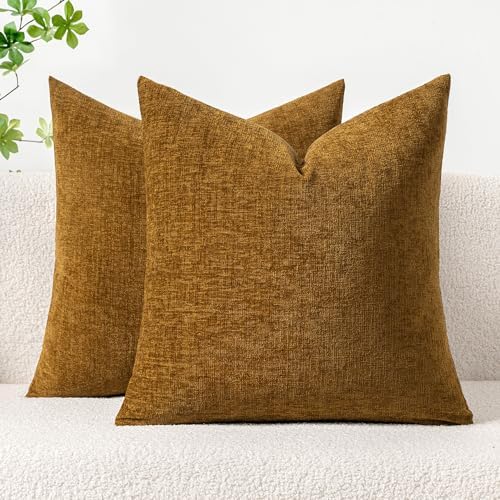 MIULEE Soft Chenille Throw Pillow Covers Mustard 20x20 Inch Pack of 2 by MIULEE