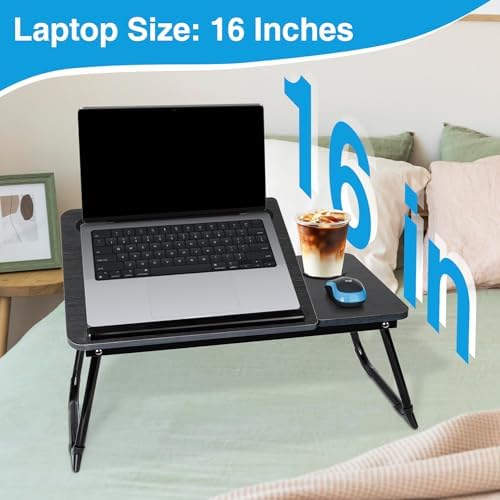 Laptop Bed Desk, Adjustable Lap Desk, Small Laptop Table with USB Charge Port, Desktop Card &Pen Slot, Cup Holder, Foldable Bed Tray Table for Couch Sofa Chair Floor Eating Working - Image 5