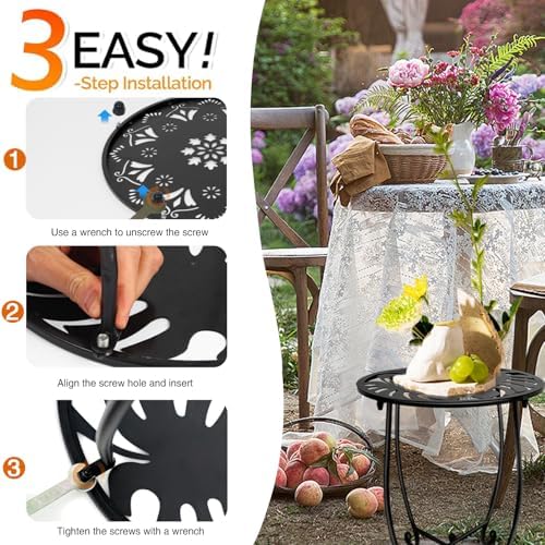 Fashion&cool Outdoor Side Tables, Weather Resistant Metal Patio Side Table, Small Round Outdoor End Table Side Table for Patio Yard Porch Balcony Garden Bedside, Plant Stand for Indoor Outdoor - Image 6