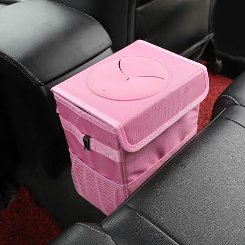 AOKJOY Car Garbage can with lid Leak Proof Vehicle Trash Can 3 Storage Pockets Hanging Waterproof car Trash Bag for SUV Pink - Image 4