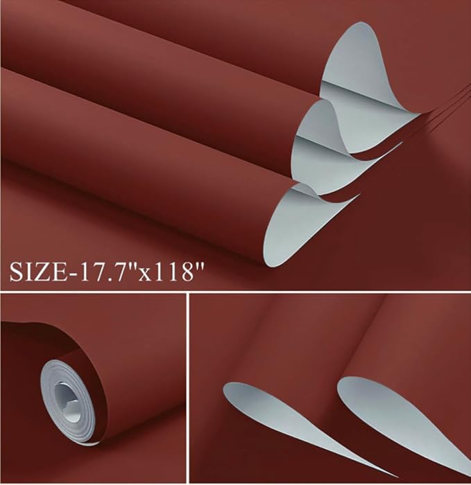 Dimoon 78.7''x17.7''Brick Red Peel and Stick Wallpaper Contact Paper Modern Self Adhesive Wall Paper Removable Textured Solid Color Shelf Cabinet Vinyl Roll (78.7''x17.7'',Brick Red) - Image 2