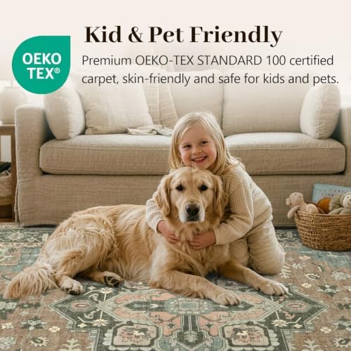 9x12 Ft Extra Large Area Rugs for Living Room, Soft Non-Slip Machine Washable Rug, Vintage Stain Resistant Carpets for Bedroom Nursery Dining Room Home Decor (Brown) - Image 5