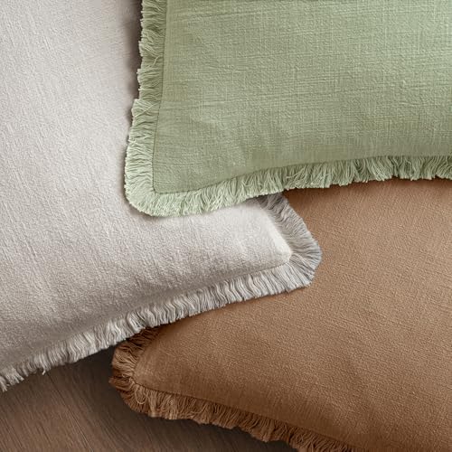 MIULEE Linen Fringe Decorative Euro Throw Pillow Covers Sage Green 26x26 - Image 4