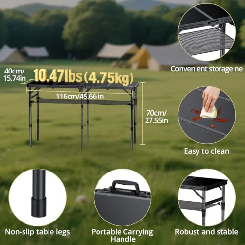 Anbte 4-Fold Camping Table, 46” X 16” Portable Folding Camping Table, Black - Image 4