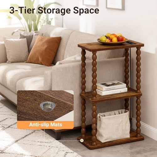 ELYKEN Side Table with Charging Station, Set of 2 Narrow Bedside Table - Image 6
