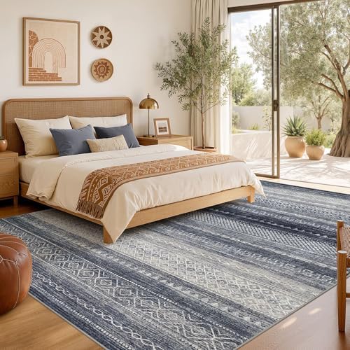 6x8 Area Rugs Living Room: Washable Boho Large Neutral Soft Rug Modern Stain Resistant Moroccan Indoor Non Slip Floor Carpet for Bedroom Nursery Kids Playroom Office Dining Room Dorm- Blue - Image 6