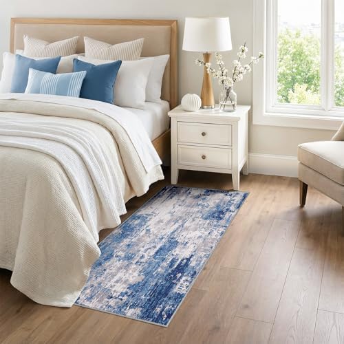 RELEANY Washable Runner 3'x6' Abstract Area Rug for Hallway Blue Gray - Image 2
