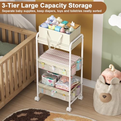Baby Diaper Organizer Cart & Caddy Basket,Nursery Cart for Baby Essential - Image 4