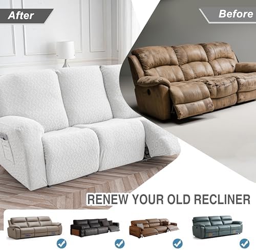 Gennia Waterproof Recliner Sofa Cover,3 Seat Couch Cover,Ivory White - Image 6
