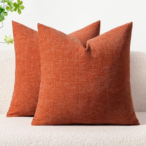 MIULEE Soft Chenille Fall Throw Pillow Covers Rust 18x18 Inch Pack of 2 by MIULEE