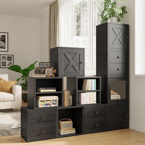 FUSUNBAO Magic DIY Cube Storage Organizer Stackable Cubes for Home Books Clothes Toy-Modular Cubby Storage System-Office Cubical-Bookcase Closet(Black, Glass Door Cube) - Image 2