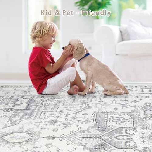 8x10 Washable Area Rugs for Living Room,Bedroom,Dining Room(Grey-Ivory) - Image 6