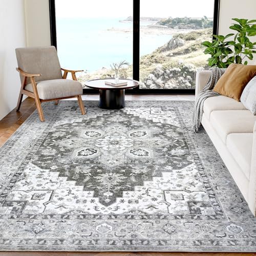 AMADA HOMEFURNISHING 5x7 Area Rugs, Washable Living Room Rug Low-Profile with Non-Slip Backing & Durable Edge Binding, Vintage 5x7 Rugs for Living Room, Bedroom, Dinning Room by AMADAHOMEFURNISHING