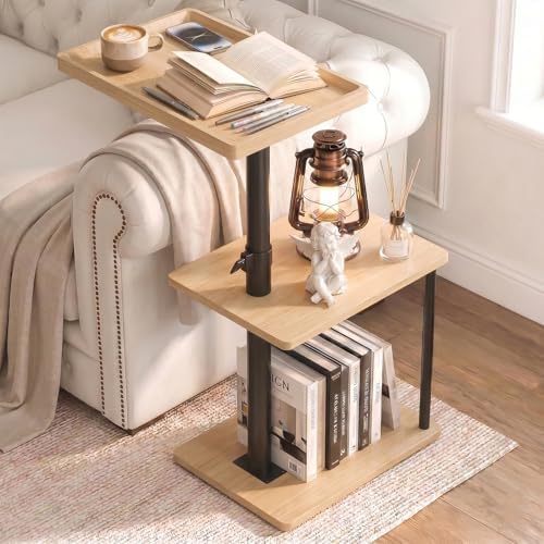 Faesun C Table End Table Adjustable Height, 360°Swivel TV Tray Table for Small Spaces, Small Nightstand for Living Room, Bedroom, Oak by Faesun